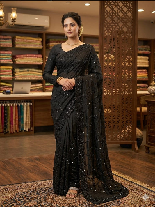 Midnight Onyx Sequoine Saree