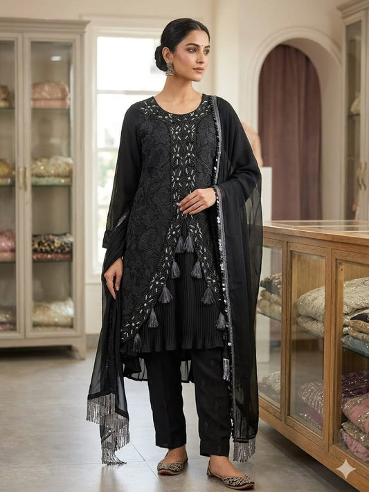 Midnight Elegance Embellished 3-Piece Georgette Salwar Suit
