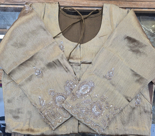 Pure Jacquard Saree with Heavily Embellished Full-Sleeve Blouse