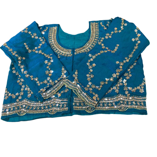 The "Viral Saree" Premium Collection: Embroidered Midnight Teal  Saree & Tailored Full-Sleeve Blouse Set