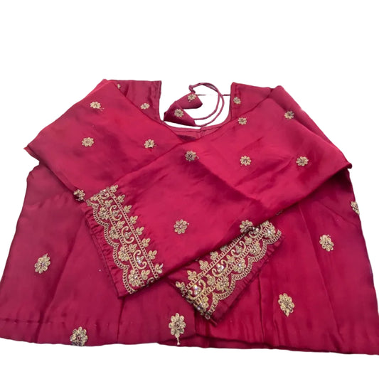 Crimson Red Embroidered Saree Set with Net Scarf