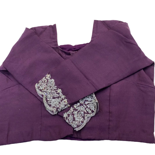 Plum & Lavender Ombré Embroidered Saree with Full-Sleeve Blouse