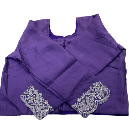 Lavender & Royal Violet Ombré Embroidered Saree with Full-Sleeve Blouse Set