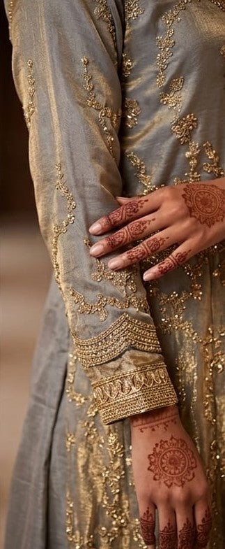 Golden Serenity Embroidered Anarkali Gown
