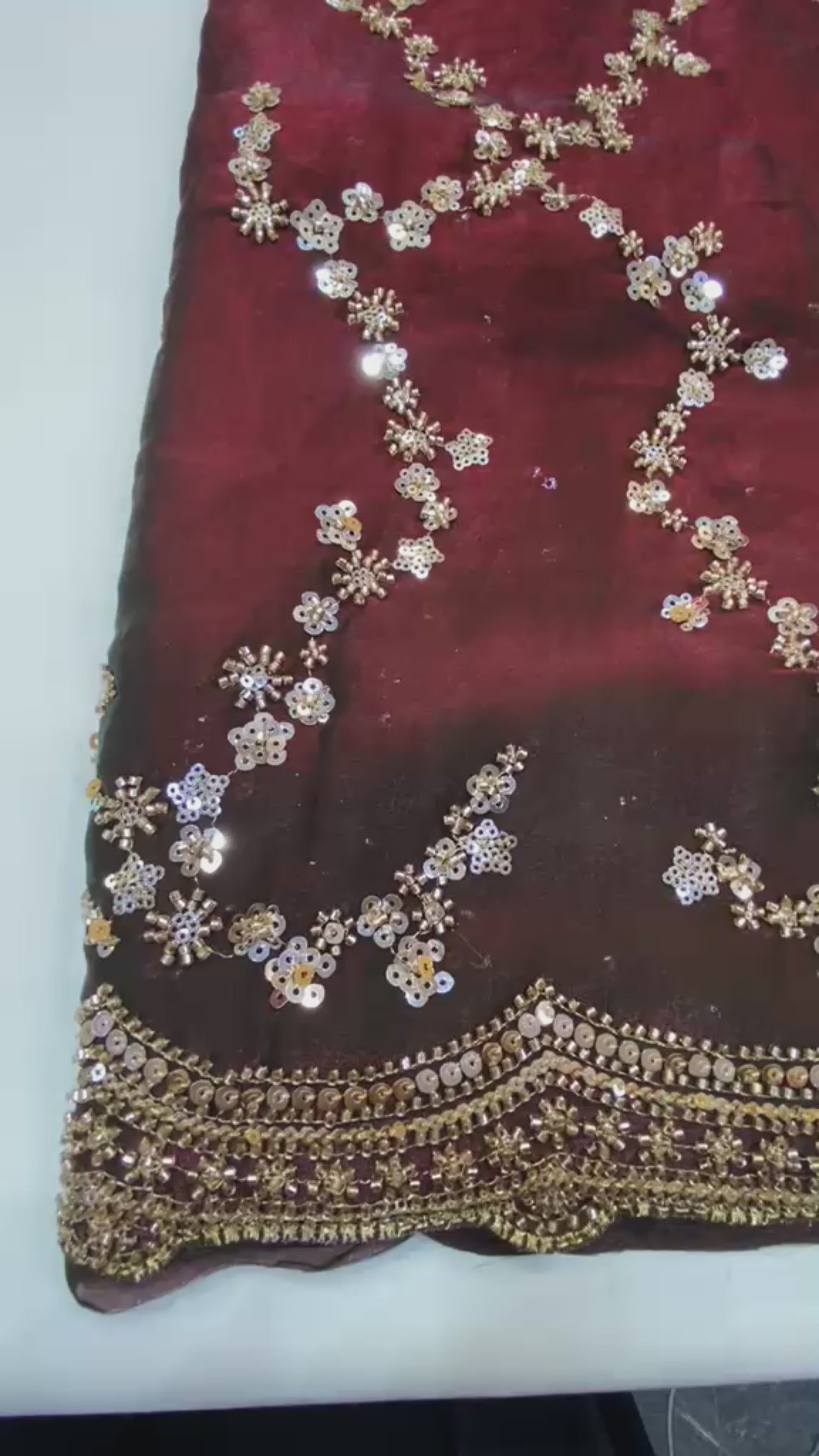 Viral Royal Wine Embellished Saree with Designer Full Sleeve Blouse