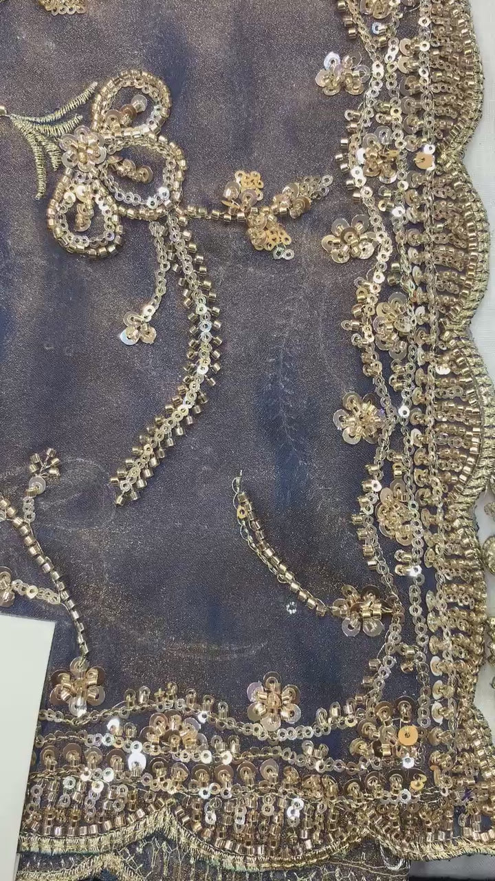 Dark grey sequence saree with full sleeve blouse