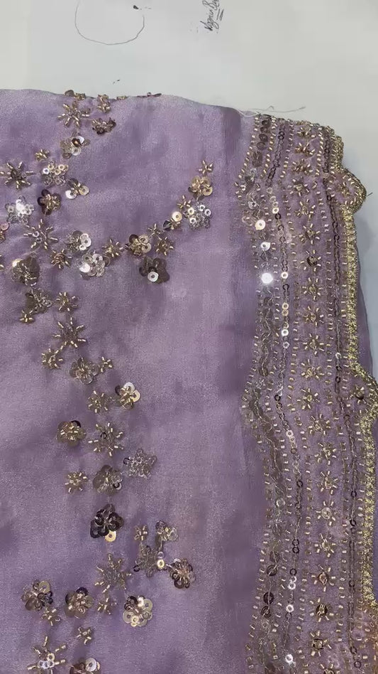VIRAL SAREE - Lavish Lavender Saree with Sequin Floral Embroidery & Full-Sleeve Blouse Set