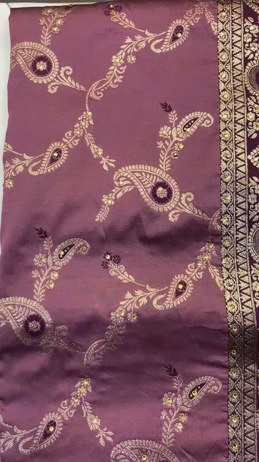 Deep Plum Silk Saree with Full-Sleeve Embroidered Blouse