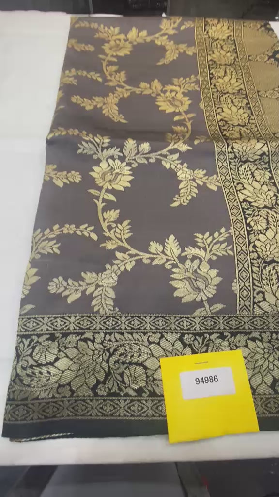 Elegant Charcoal Grey Soft Katan Saree with Full-Sleeve Blouse