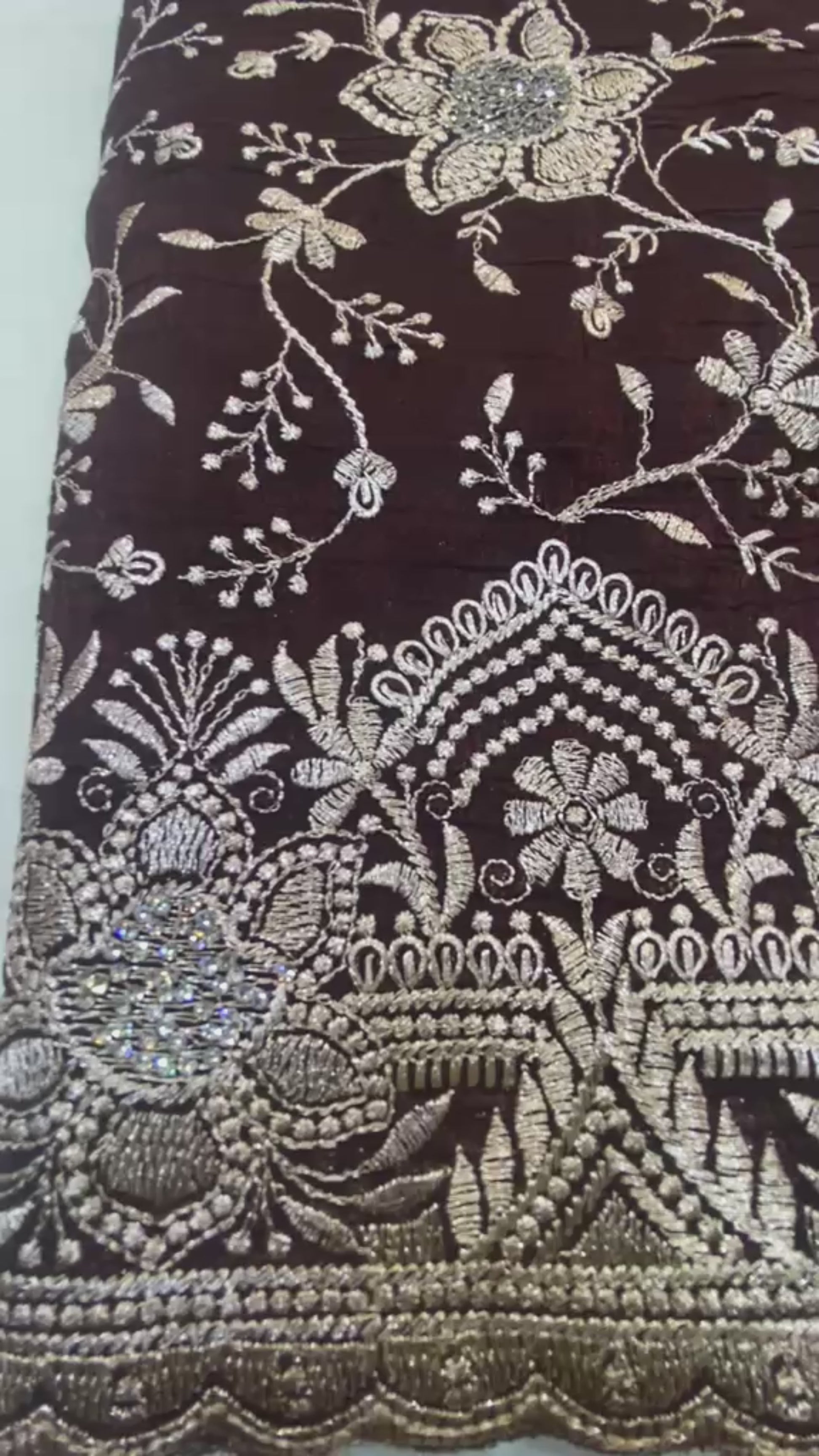 Deep Maroon & Antique Gold Embroidered Saree with Full-Sleeve Blouse