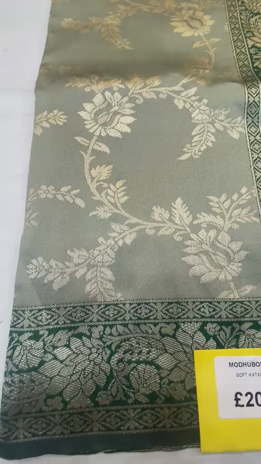 Premium Soft Katan Saree in Sage & Emerald Green