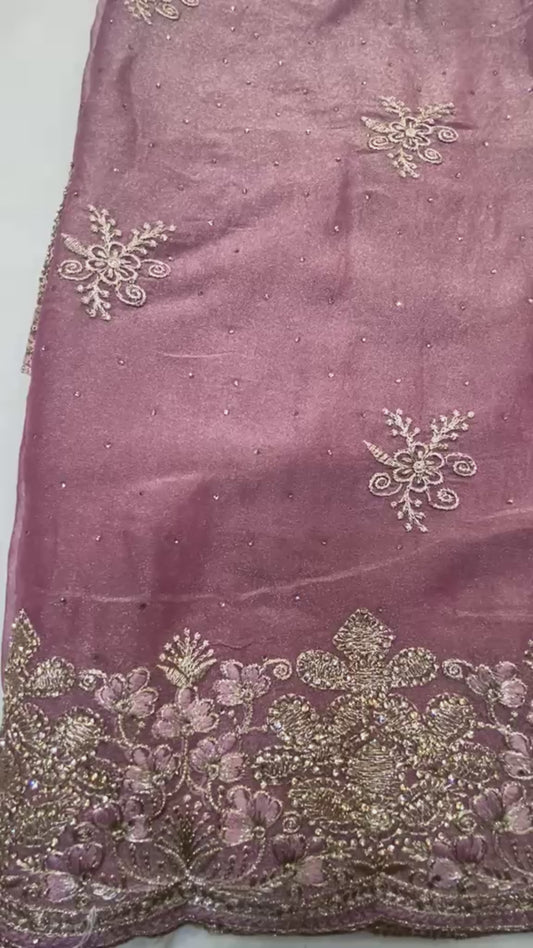 Dusty Rose Mauve Georgette Saree with Full-Sleeve Blouse