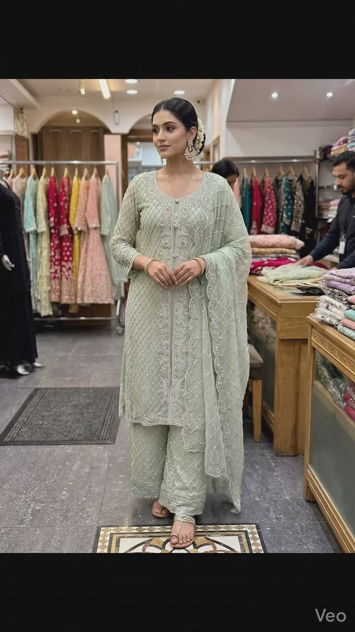 Elegant Mint Green Embroidered Salwar Kameez