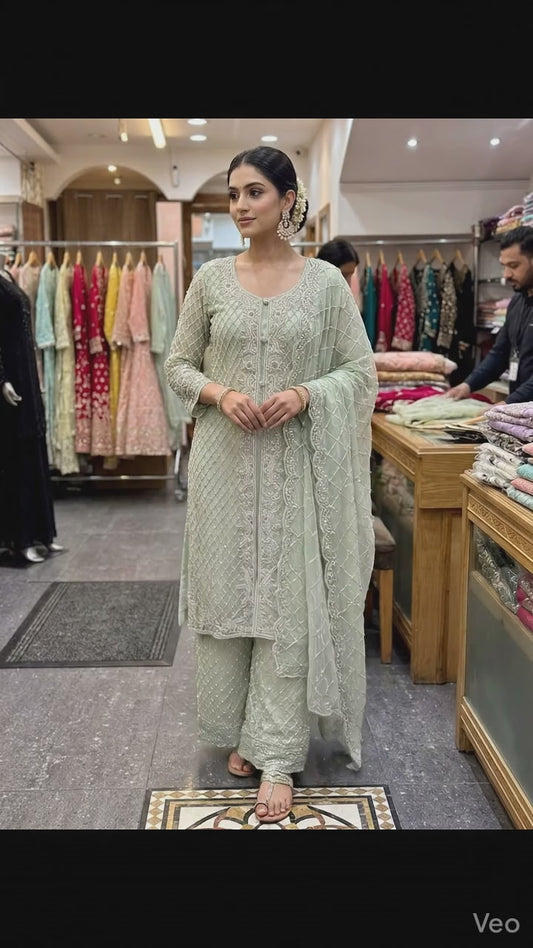 Elegant Mint Green Embroidered Salwar Kameez