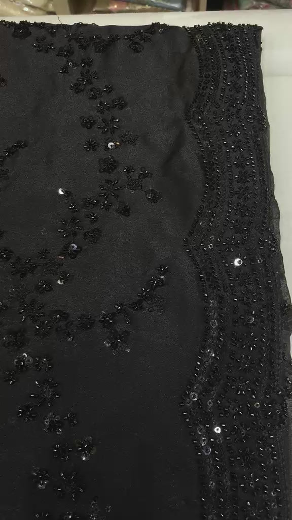 VIRAL BLACK SAREE - Exclusive Midnight Black Sequin Handcrafted Saree Set with Full-Sleeve Embroidered Blouse