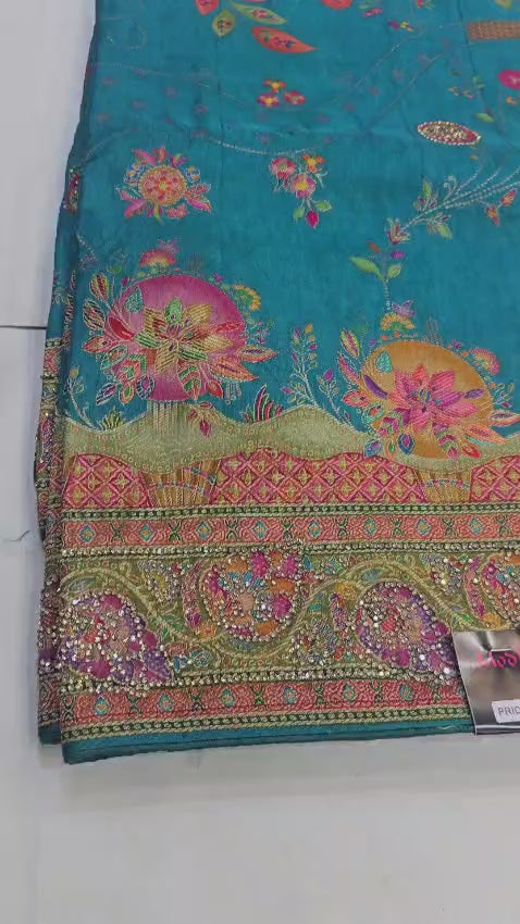 Peacock Blue Silk Saree with Full Sleeve Banarasi Brocade Blouse