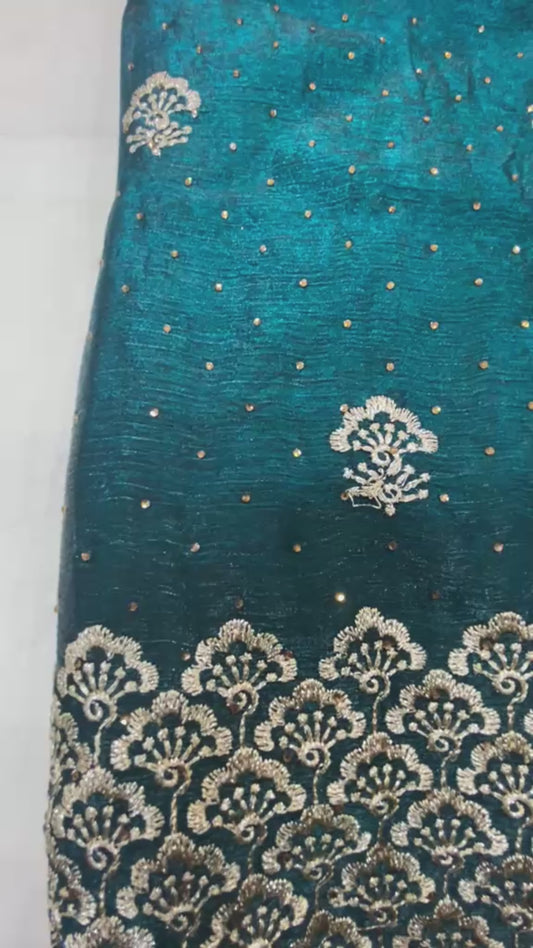 Teal Shimmer Saree with Full-Sleeve Blouse