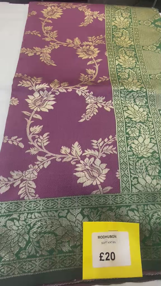 Soft Katan Saree in Magenta & Deep Emerald Green