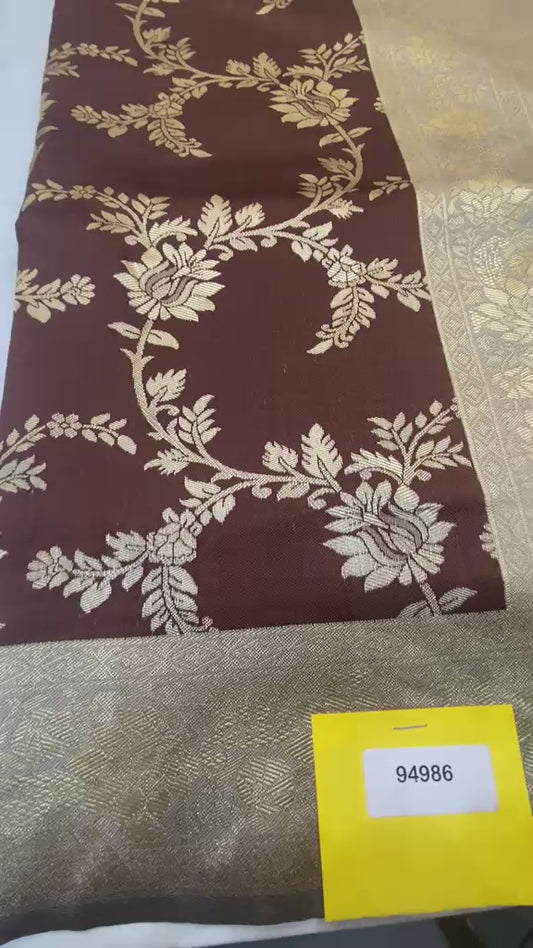 Deep Maroon Floral Soft Katan Saree with Elegant Full-Sleeve Blouse