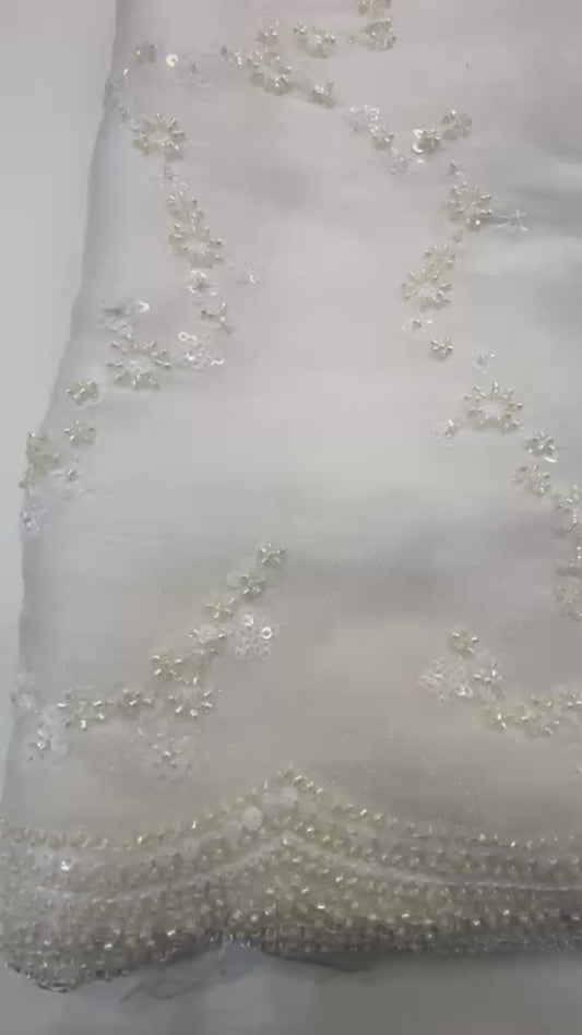 Viral Elegant White Embroidered Saree with Designer Full Sleeve Blouse