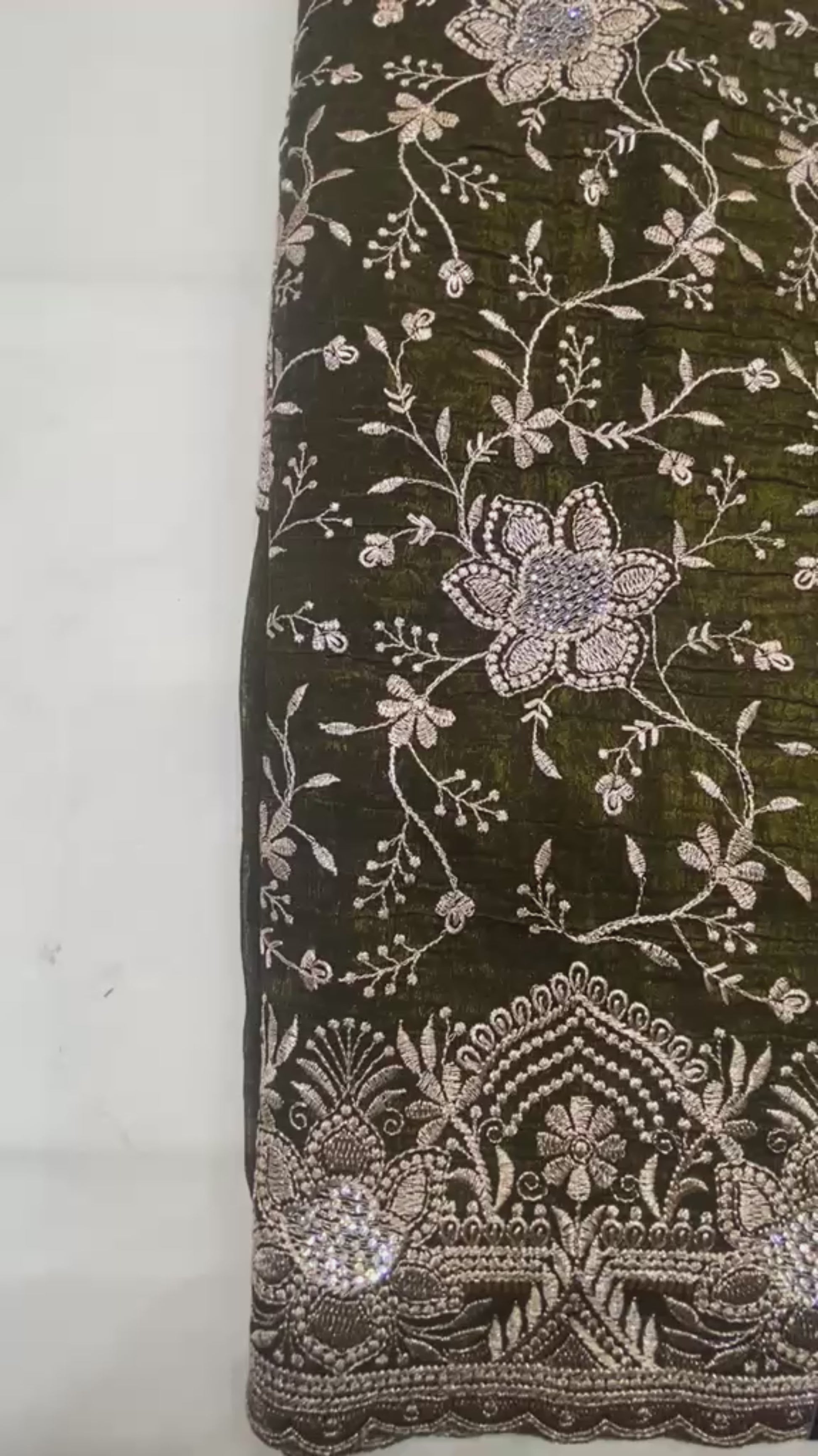 Olive Green Georgette Saree with Full-Sleeve Blouse