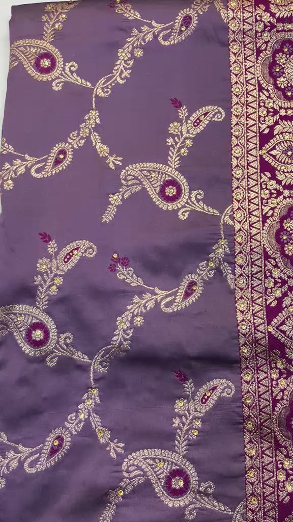 Plum Purple Silk Saree with Full-Sleeve Embroidered Blouse