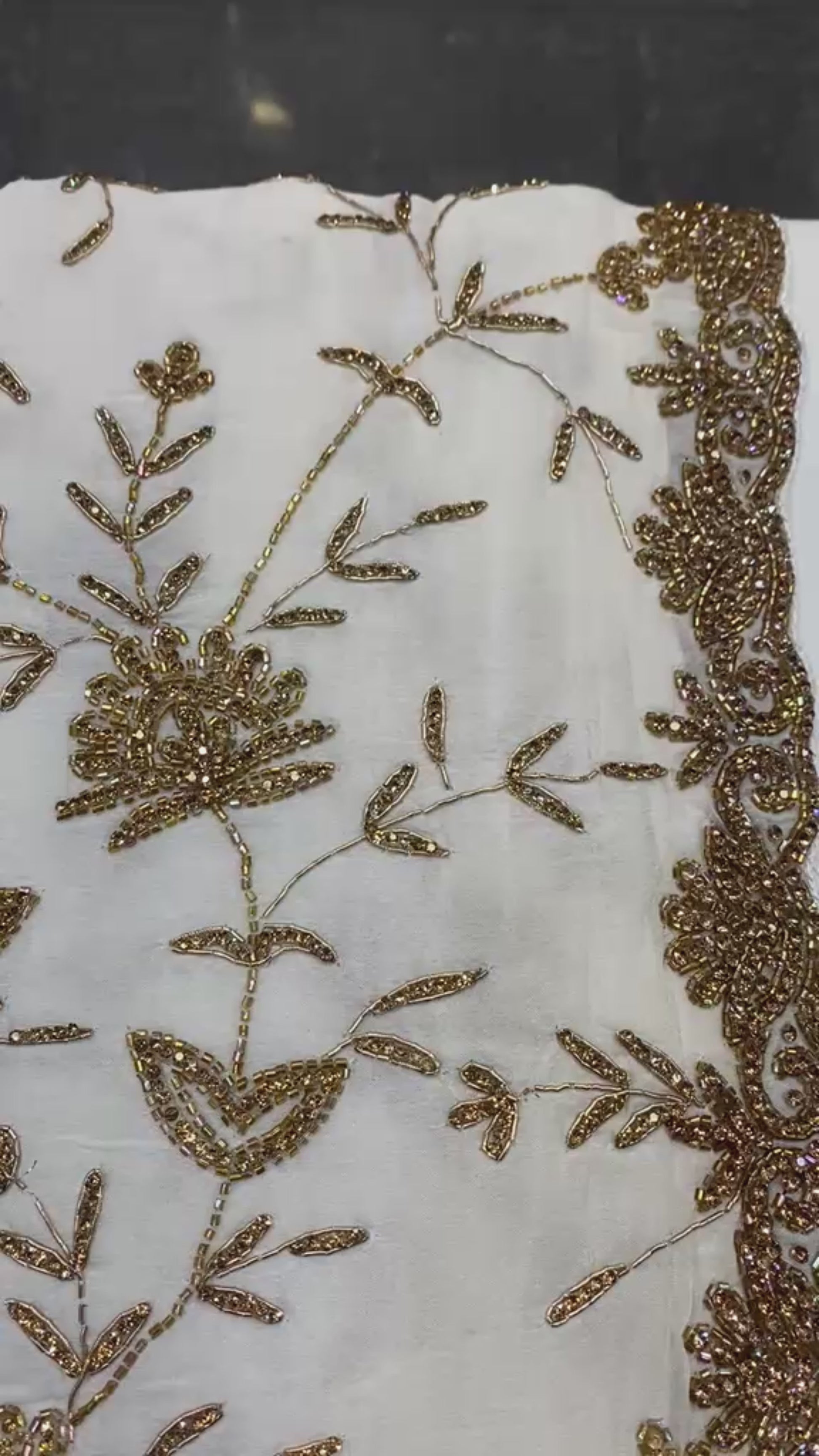 Bridal Ivory crape silk Saree with Gold Floral Zari.  Scarf is available separately.
