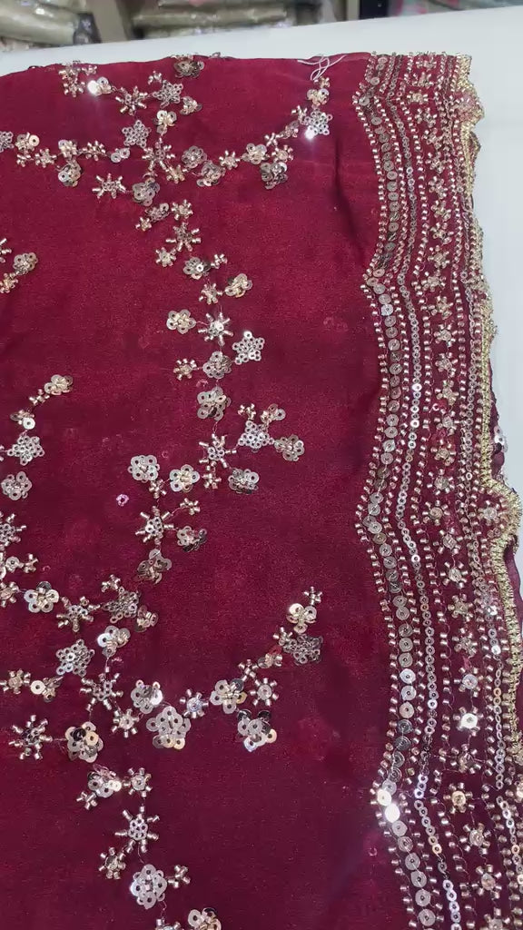 VIRAL SAREE - Deep Maroon Embroidered Saree with Full-Sleeve Blouse