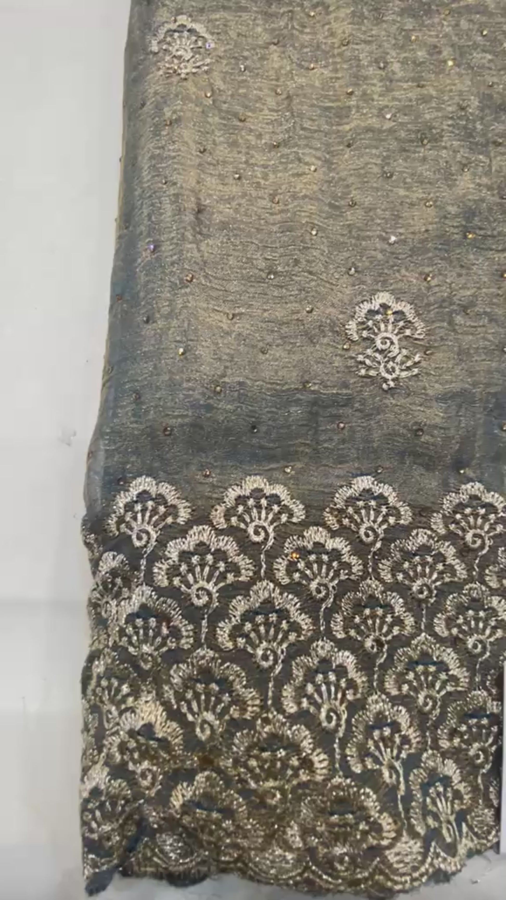 Metallic Grey Shimmer Saree with Full-Sleeve Blouse