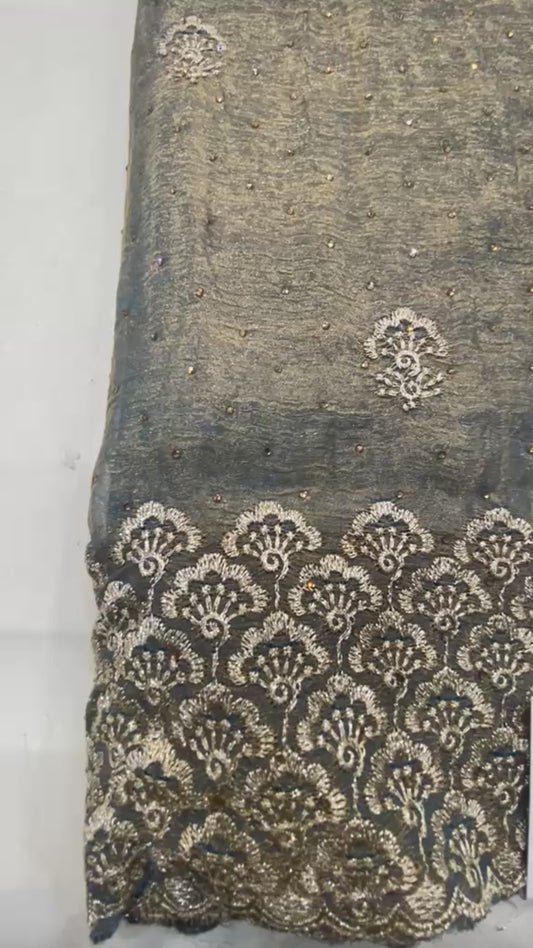 Metallic Grey Shimmer Saree with Full-Sleeve Blouse