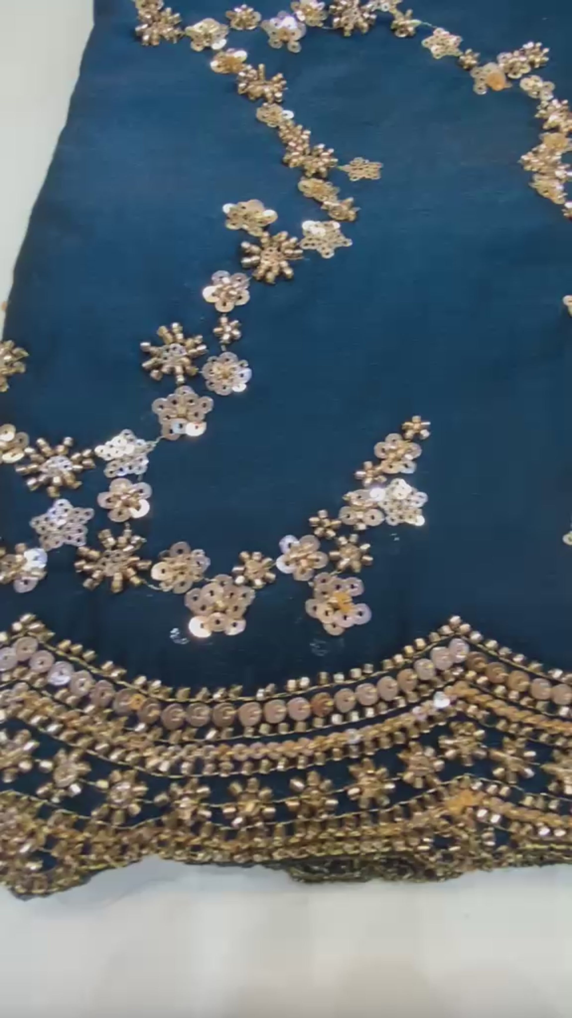 Royal Teal Blue Sequin Embellished Saree with Full Sleeve Designer Blouse