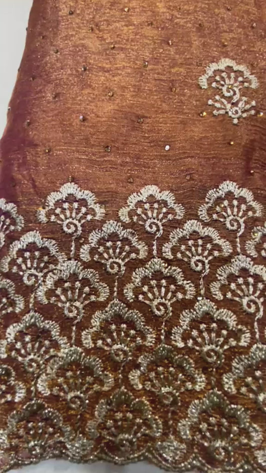 Copper Bronze Shimmer Saree with Full-Sleeve Blouse