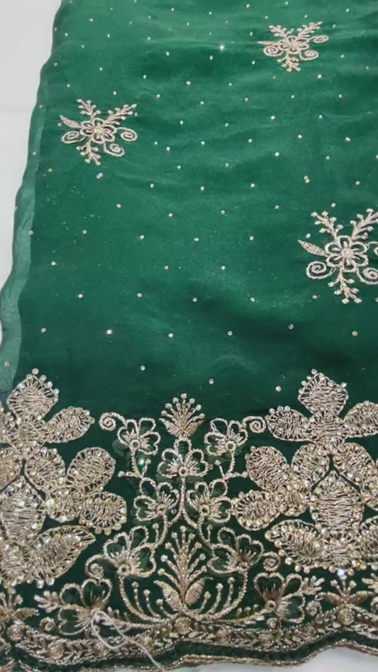 Emerald Green Georgette Saree with Full-Sleeve Blouse