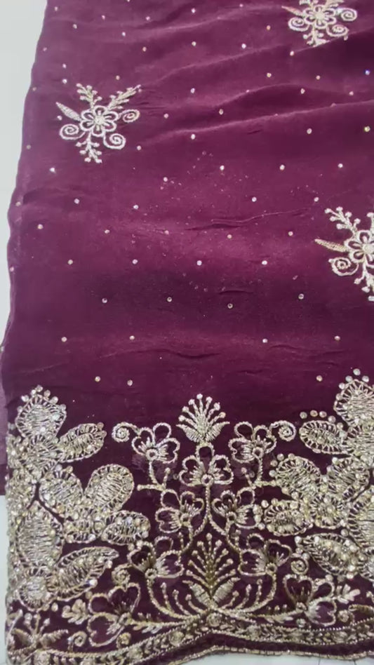 Deep Wine Georgette Saree with Full-Sleeve Blouse
