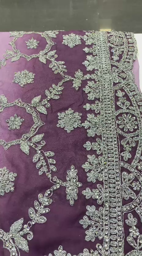Mauve and Wine Ombré Embroidered Saree with Full-Sleeve Blouse