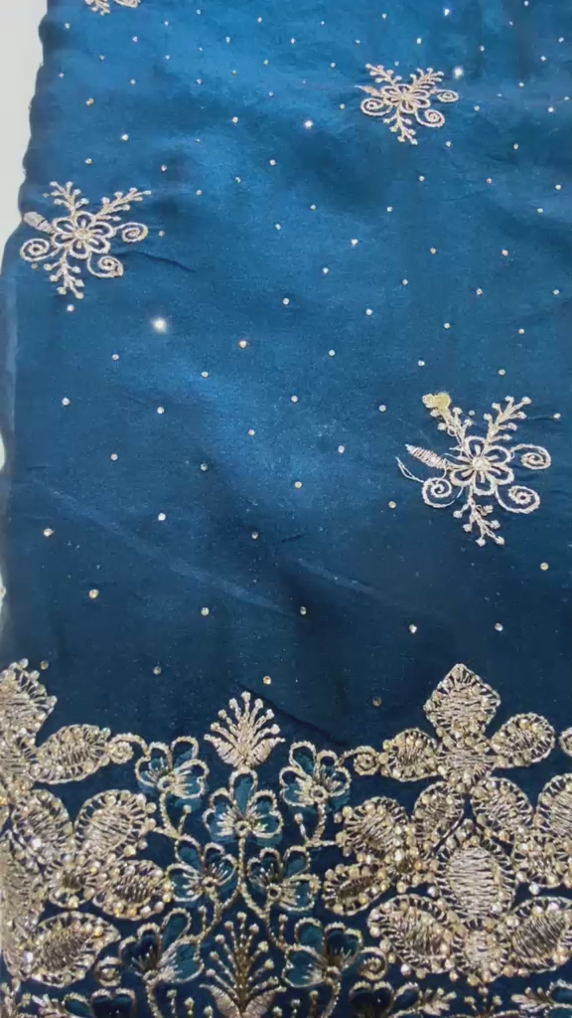 Peacock Blue Embroidered Georgette Saree with Full-Sleeve Blouse