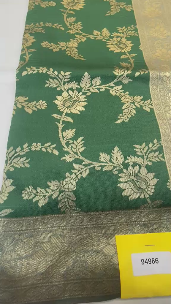 Emerald Elegance Soft Katan Saree with Olive Brocade Full-Sleeve Blouse