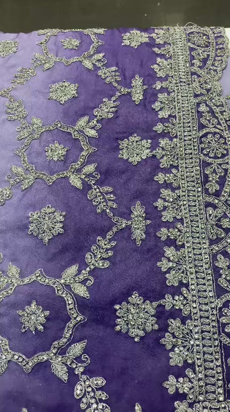 Ombré Lavender and Purple Embroidered Saree with Full-Sleeve Blouse