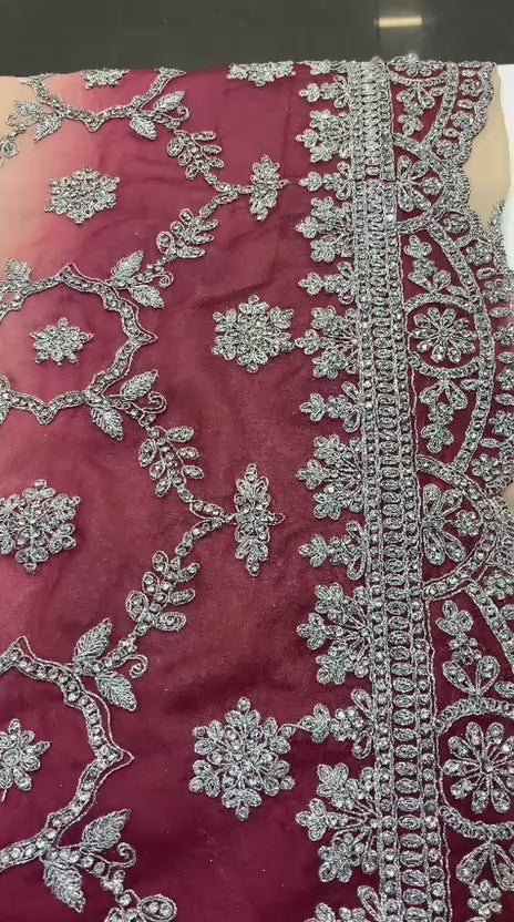 Rose & Champagne Ombré Embroidered Saree with Full-Sleeve Blouse