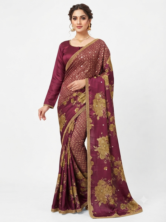 VIRAL MEHENDI SAREE PLUM