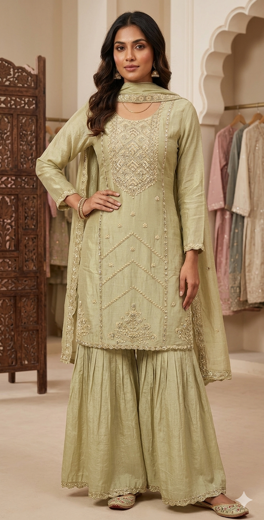 Light gold Embroidered 3-Piece Suit