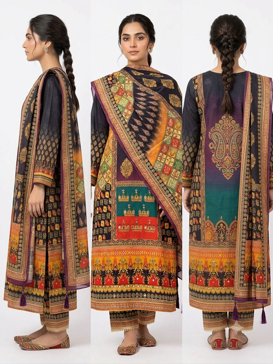 Pastel Peach Floral & Paisley 3-Piece Mirror Salwar Kameez Suit