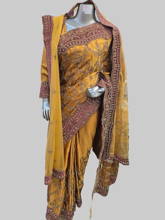 BRIDAL SAREE WITH MATCHIBG NET SCARF