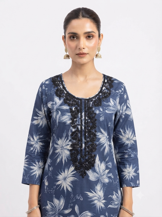 Blue Floral Kurti Set
