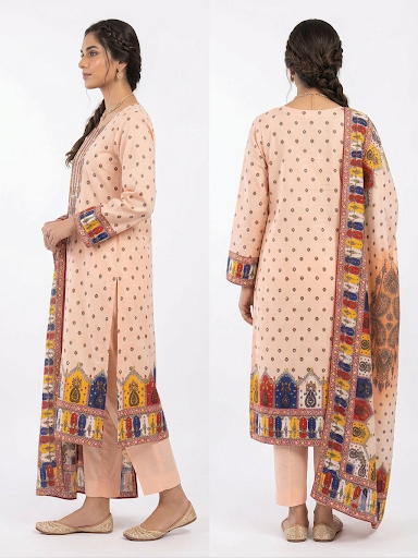 Pastel Peach Floral & Paisley 3-Piece Mirror Salwar Kameez Suit