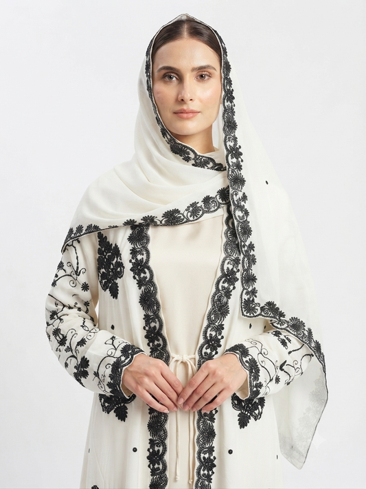 MB - White abaya with black thread.