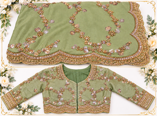 VIRAL SAGE GREEN ON VICHITRA SILK FABRIC