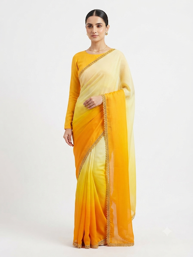 SHB - Yellow shaded saree with matching plain full sleeve blouse.