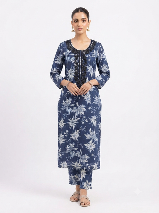 Blue Floral Kurti Set