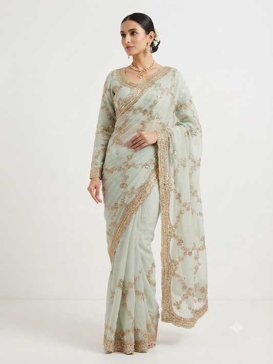 Georgett viral saree in water mint colour